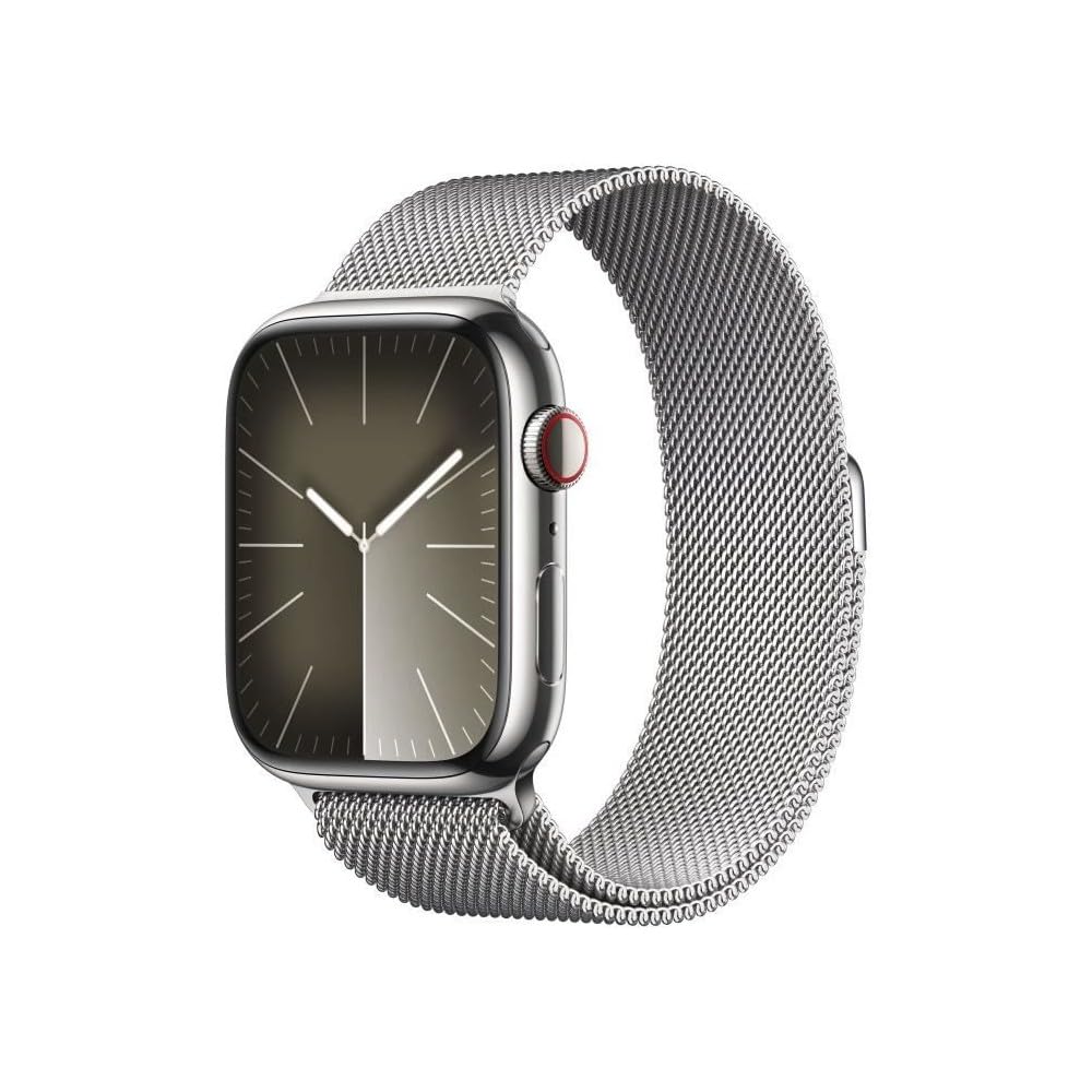 Apple Watch Series 9 GPS + Cellular - 45mm - Boîtier Acier Argent - Bracelet Silver Milanese Loop