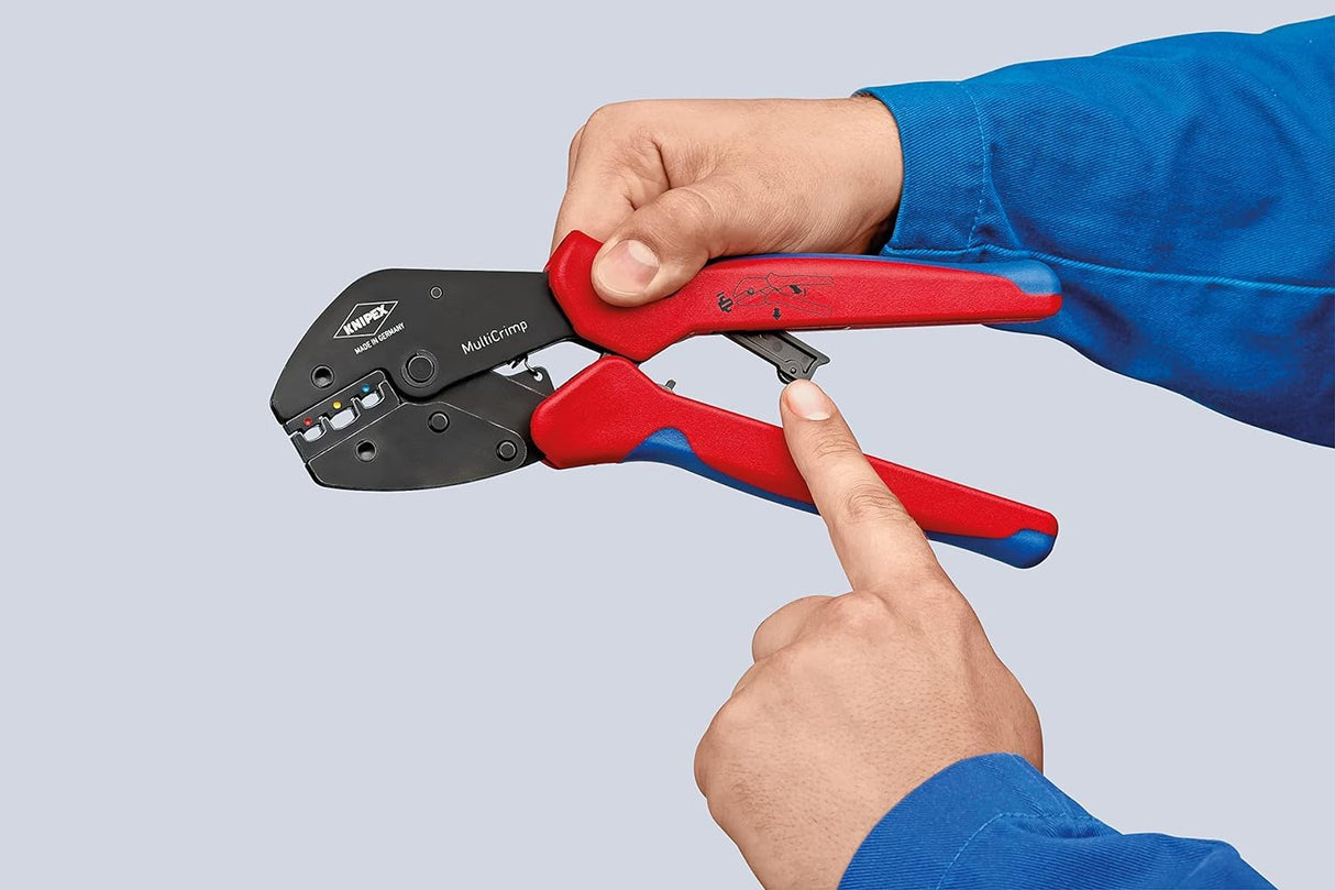 Knipex MultiCrimp® Alicate crimp con porta-mordazas bruñido, con fundas multicomponentes 250 mm 97 33 01