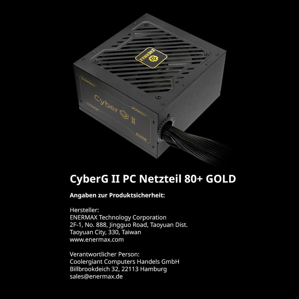 CYBERG II 850 W | Fuente de alimentación ATX 3.1 no Modular | PCIe 5.1 | 80 Plus Gold | Ventilador SB silencioso de 120 mm | Condensadores jap 105 °C | ERV850G-AHG-NAC