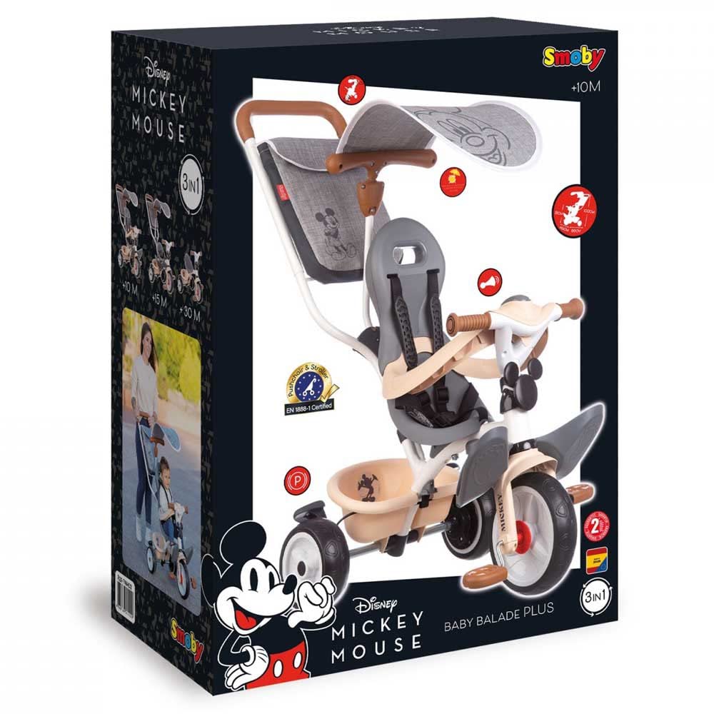 Smoby- Triciclo Mickey Mouse- Baby Balade Plus, Evolutivo (7600741402)