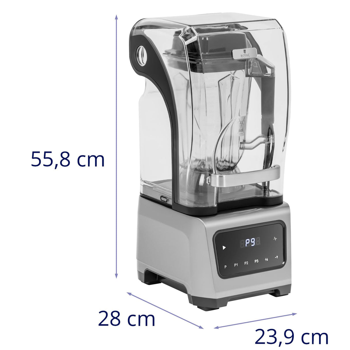 Royal Catering Batidora de Vaso con Cubierta Antirruido Potencia de 1680 W Volumen de 2 L Pantalla Digital Función Pulso 24.500 rpm Licuadora de jarra Batidora americana para batidos