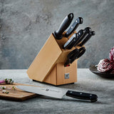 ZWILLING Bloque de cuchillos, 9 piezas, Bloque de madera, Cuchillos y tijeras de acero inoxidable especial/mango de plástico, Twin Gourmet