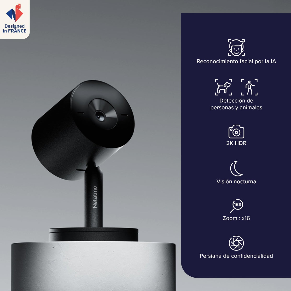 Netatmo Cámara Inteligente para Interiores Advance - Reconocimiento Facial Optimizado por IA, Audio Bidireccional, Ángulo de visión Amplio de 130°, HDR 2K, 30 fps, Zoom X16, 2X SD - Blanco