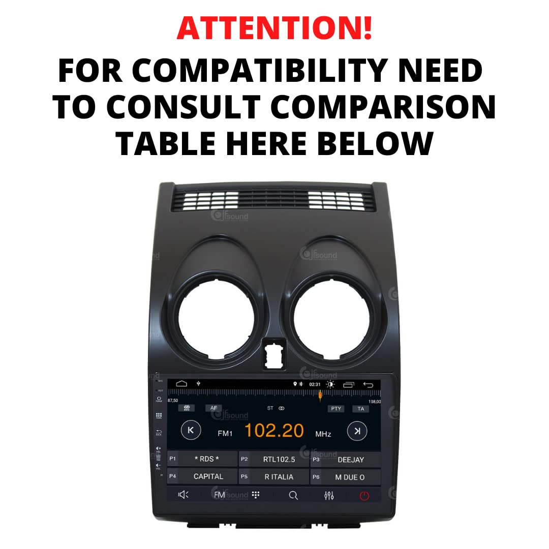 JF-039NQ-X9 Autorradio de Ajuste Personalizado Compatible con Nissan Qashqai Android GPS Bluetooth WiFi Dab USB Pantalla táctil Full HD 9" procesador de 8 núcleos y comandos de Voz