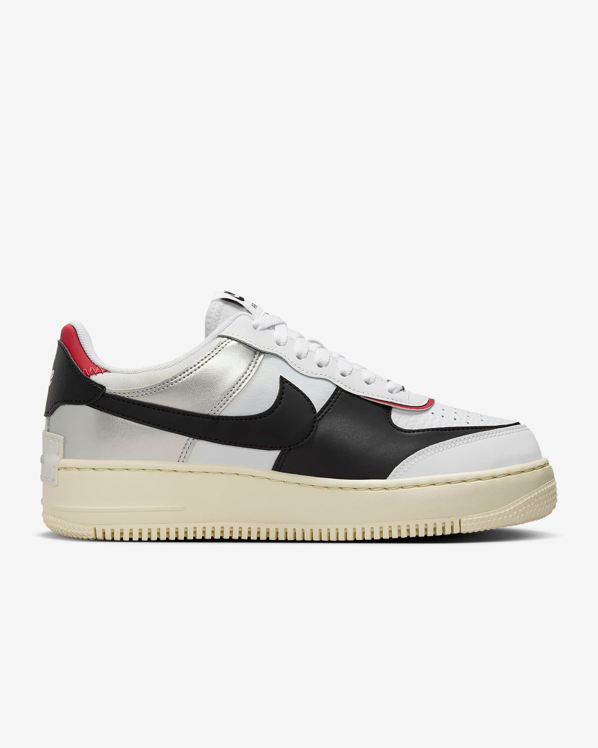 NIKE Air Force 1 Shadow, Sneaker Mujer, White Gym Red Black Metallic Silver, 41 EU