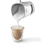 De'Longhi Espumador de leche eléctrico LatteMix EMF3.W para leche caliente y fría y alternativas vegetales, fácil limpieza, tapa transparente, 3 botones, 250 ml, color blanco