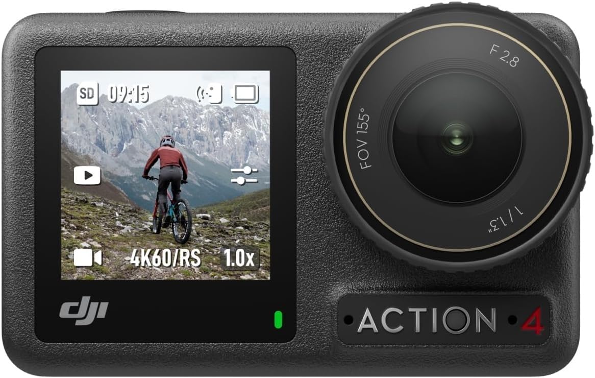 DJI Osmo Action 4 Pack Esencial: cámara de acción Sumergible 4K/120 fps con un Sensor de 1/1.3 Pulgadas, Gran Rendimiento con Poca luz, Color D-Log M de 10 bits, batería Duradera de 1770 mAh