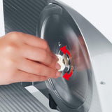 GRAEF Master M90 - Cortafiambres eléctrico, 170 W, cuchilla Ø170 mm, inclinable 30°, metálico, corte fino 0-20 mm, Made in Germany, plata