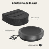 Jabra Speak2 75 Altavoz inalámbrico Bluetooth para el Trabajo - 4 micrófonos con cancelación de Ruido, Altavoces de 65 mm - Nueva función de conexión, USB-C, Zoom y Google Meet - Gris Oscuro