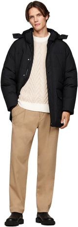 Tommy Hilfiger Abrigo de Plumas Hombre Rockie Utility Parka con Botonera, Negro (Black), XL