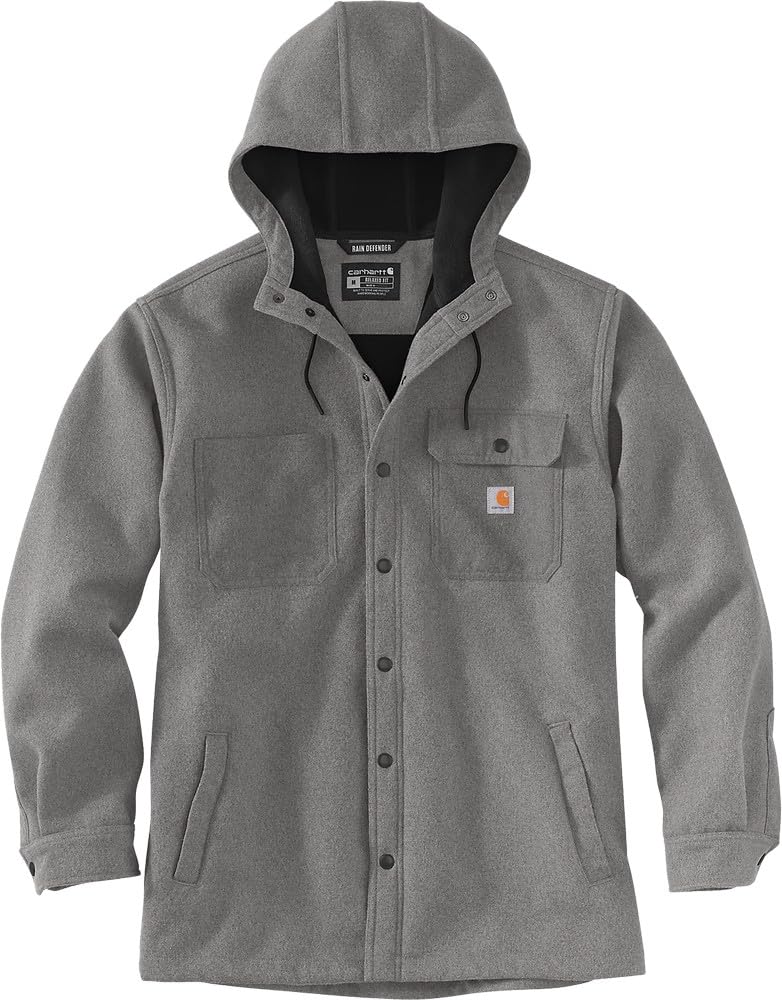 Carhartt Rain Defender Relaxed Fit Heavyweight Hooded Shirt Jac Camisa con Capucha de Peso Pesado, Black Heather, S de los Hombres