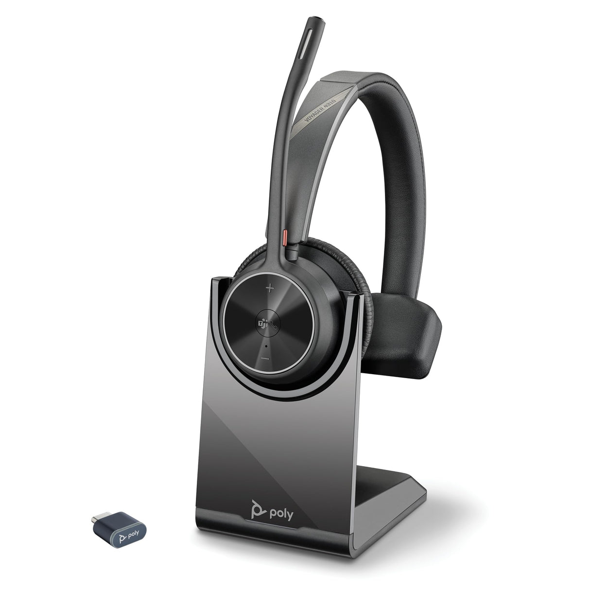 Auricular inalámbrico y soporte de carga Poly Voyager 4310 UC - Auricular Bluetooth monoaural con micrófono de brazo con cancelación de ruido - Conéctalo a PC/dispositivo móvil - Teams (certificado)