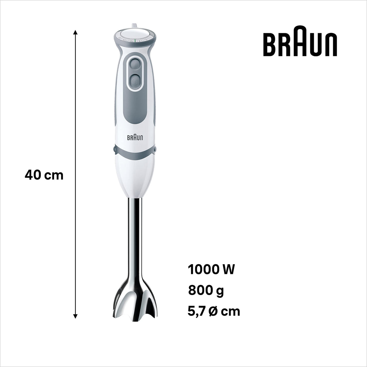 Braun Minipimer 5245 Batidora de Mano, 1000 W, 21 Velocidades, Función Turbo, Anti-Salpicaduras, Powerbell Plus, Vaso Medidor, Varillas, Minipicadora, Batidora de Vaso, Cuchilla Picar Hielo, Blanco