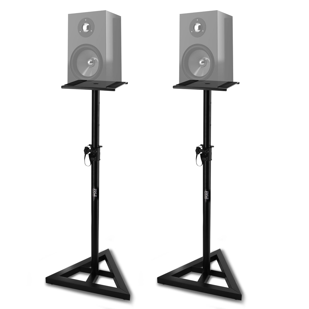 Pyle Soporte Altavoz Suelo, Base Triangular, pies para monitores de Estudio, Altura Ajustable de 26” a 52”. Color Negro. 1 par
