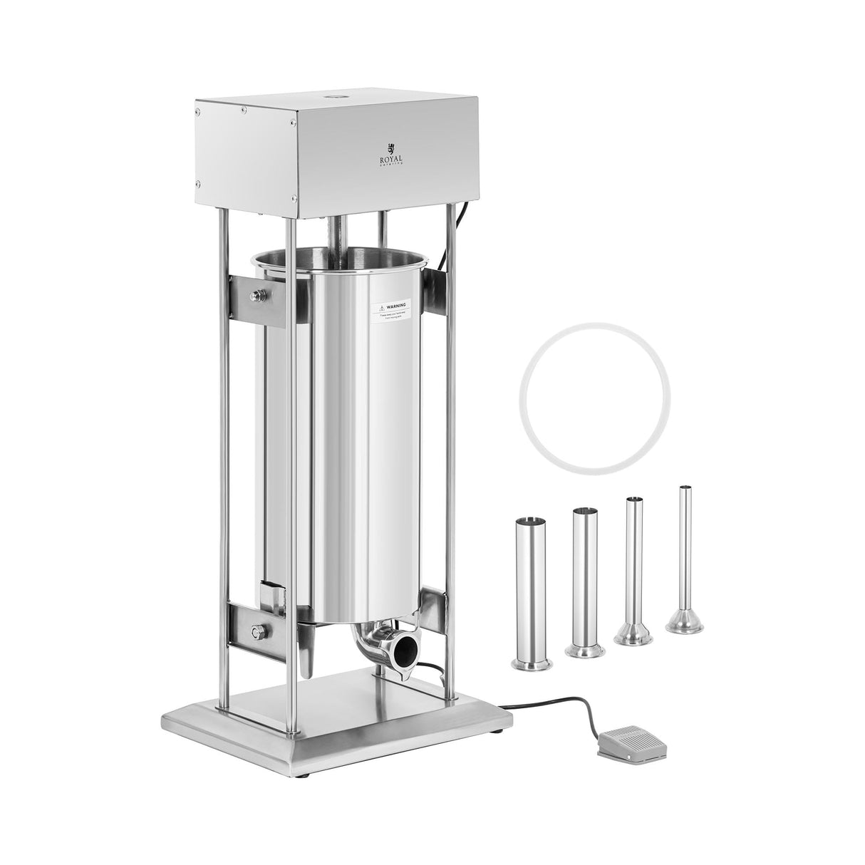 Royal Catering Embutidora Eléctrica de 30 L 400 W con 4 Tubos de Llenado Incluidos Pedal Máquina de embutir Embutidora de chorizo eléctrica Embutidor profesional