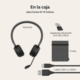 Jabra Evolve 65 TE MS - Auriculares Inalambricos Bluetooth, Cascos Inalambricos Bluetooth con 30m Rango, 16h Batería, conectividad USB-A y USB-C, se Conecta a Dos Dispositivos - Negro