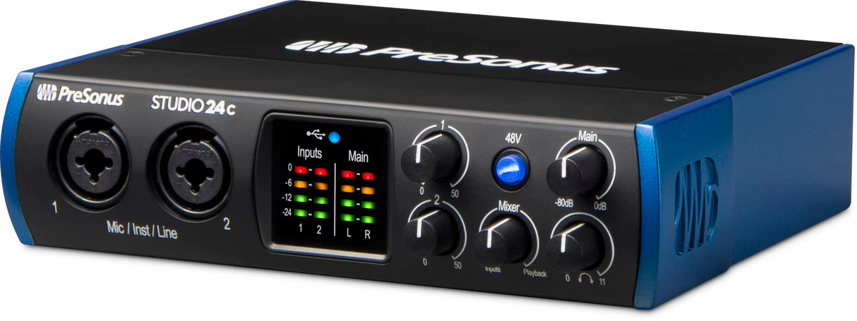 PreSonus Studio 24c, Interfaz de Audio USB-C, Para Grabación, Difusión, Podcasting con Paquete de Software incluido Studio One Artist, Ableton Live Lite DAW