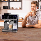 Cecotec Cafetera Express Barista Power Espresso 20 Barista Grind & Latte. 1350W, 20 Bares, Molinillo Cónico, 2.6L Depósito Agua, 100g Café y 500ml Leche, Pantalla Táctil, Autolimpieza, Personalizado