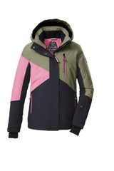 killtec Niñas Chaqueta de esquí/chaqueta funcional con capucha y protección contra la nieve KSW 209 GRLS SKI JCKT, schwarz blau/sage/hell himbeere, 140, 43563-000