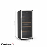 Corberó - Vinoteca CFKWC91SWDZ | 200L | 91 Botellas | Estático Con Ventilador | Doble Zona | Nevera para vino con Luz LED | 4 Estantes de Madera | 45Db | Negro Puerta Cristal