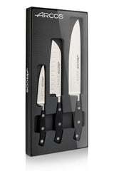 Arcos Riviera - Juego de Cuchillos de Cocina (Mondador + 1 Santoku + 1 Cuchillo Chef) - Acero Inoxidable Forjado NITRUM - Mango POM - Color Negro