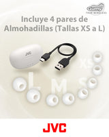JVC Auriculares Inalámbricos Gumy con Bluetooth 5.3 - True Wireless, Recubrimiento Elástico, 24 Horas de Batería, 3 Modos de Sonido, Resistencia a Salpicaduras iPX4, HA-Z77T-W (Blanco)