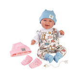 Llorens 1018481 Tina-Tino - Muñeca de bebé con Ojos Azules y Cuerpo Suave, Incluye Ropa de Cambio, Chupete y Cadena para Chupete, 44 cm