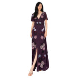 Maya Deluxe Women's Maxi Dress Ladies Embroidered Sequin Embellished Button Front Split for Wedding Guest Bridesmaid Prom Evening Vestidos, Berry, 48 De Las Mujeres