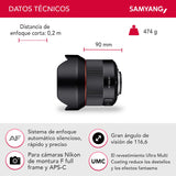 Samyang SA7081 - Objetivo 14 mm F2.8 para Montura Nikon F