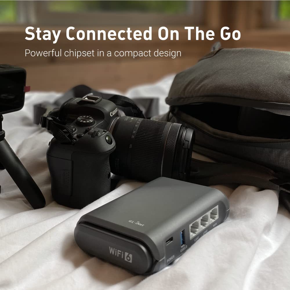 GL.iNet AXT1800 (Slate AX) Router WiFi 6 para el hogar y los Viajes, 1800 Mbps, WiFi 6 802.11ax, Doble Banda 2.4GHz/5GHz, 3 LAN Puerto Gigabit, 2 Antenas externas, VPN, IPV6, WPA3, MU-MIMO, OFDMA