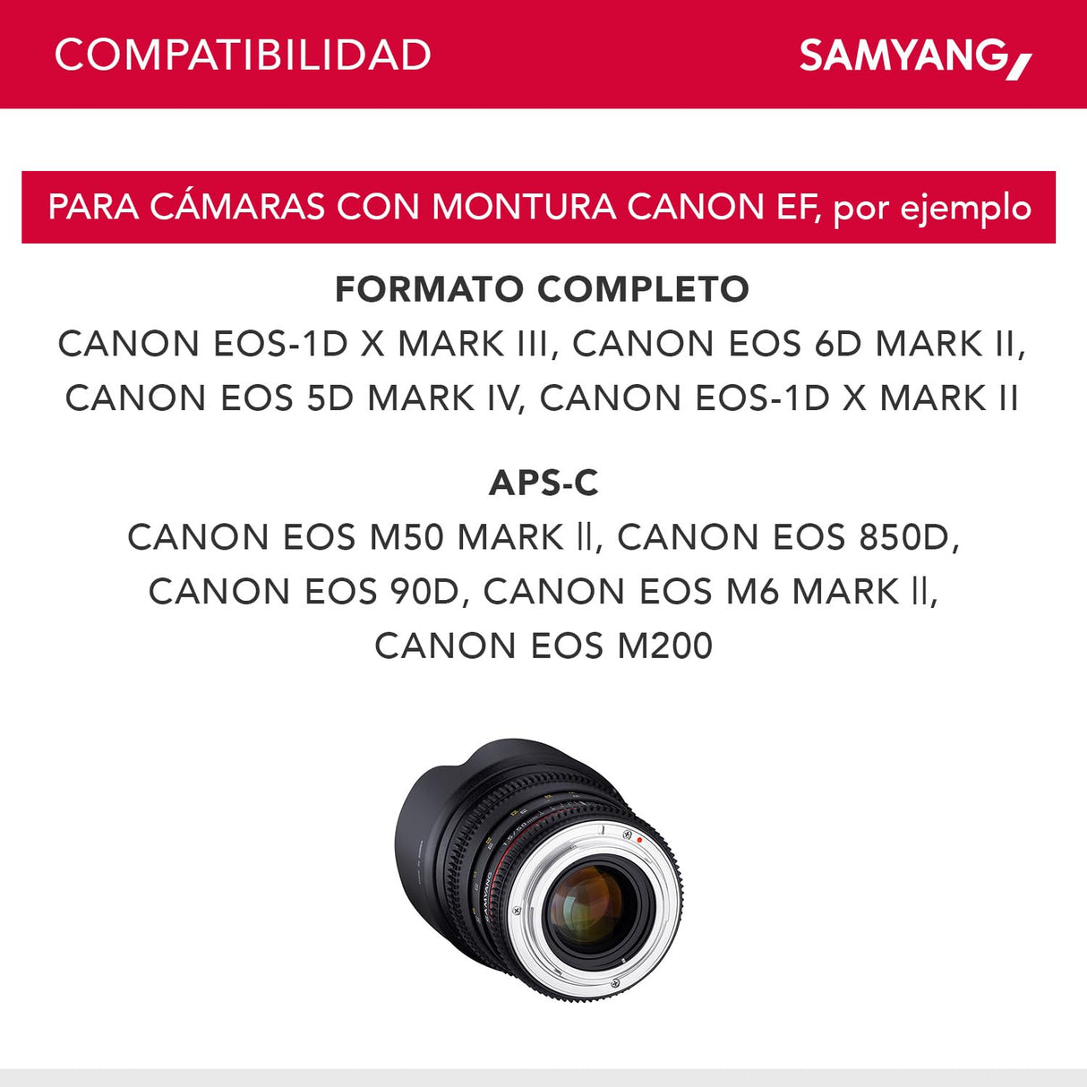 Samyang F1311101101 - Objetivo para vídeo VDSLR para Canon EF (Distancia Focal Fija 50mm, Apertura T1.5-22 AS UMC, diámetro Filtro: 77mm), Negro