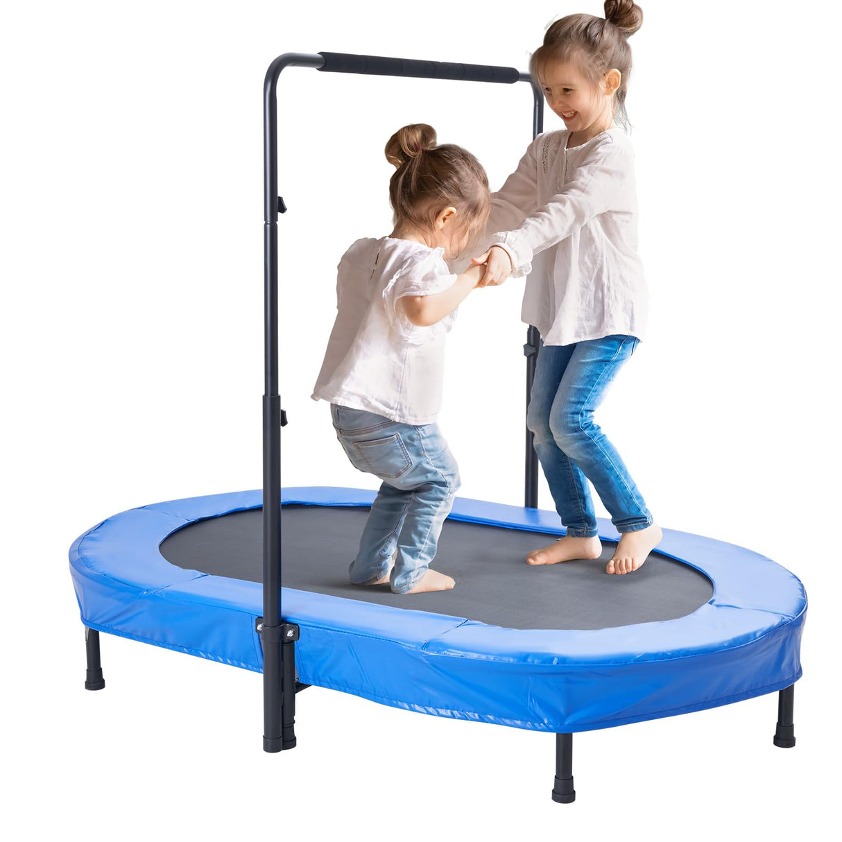 VEVOR Trampolín para Niños, Interior y Exterior, Mini Trampolín Plegable con Asa, Trampolín Rebotador para Niños de 3 Años en Adelante, Niños y Niñas para Divertirse, Azul, 1435 x 970 x (965-1285) mm