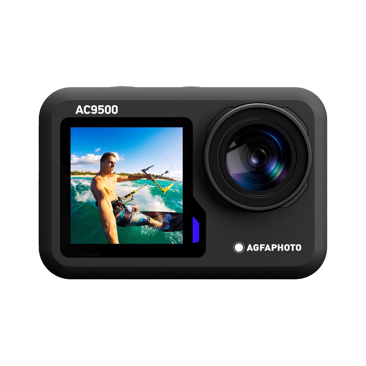 AGFA Photo AC9500 Cámara Deportiva Impermeable - Vídeos 4K a 30 FPS, Fotos de 16 MP, Doble Pantalla, Gran Angular de 170°, estabilización antivibraciones, WiFi - Negro