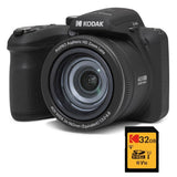KODAK Pack Bridge Digital Pixpro Astro Zoom AZ405 + Tarjeta SDHC Kodak Ultra High Speed U1 32GB - Cámara Digital 20 Megapíxeles, Zoom 40X, Gran Angular, LCD, Video Full HD 1080p, OIS, Pilas AA - Negro