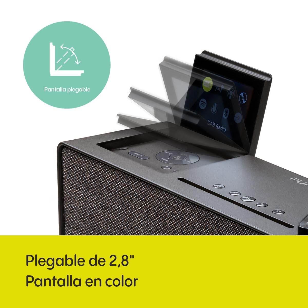 Sistema de música doméstica Pure Evoke Home Todo en uno con Radio Dab+ /FM, Radio por Internet, podcasts, Spotify Connect, Bluetooth, CD y una Potente Salida de Audio estéreo de 100 W, Negro café