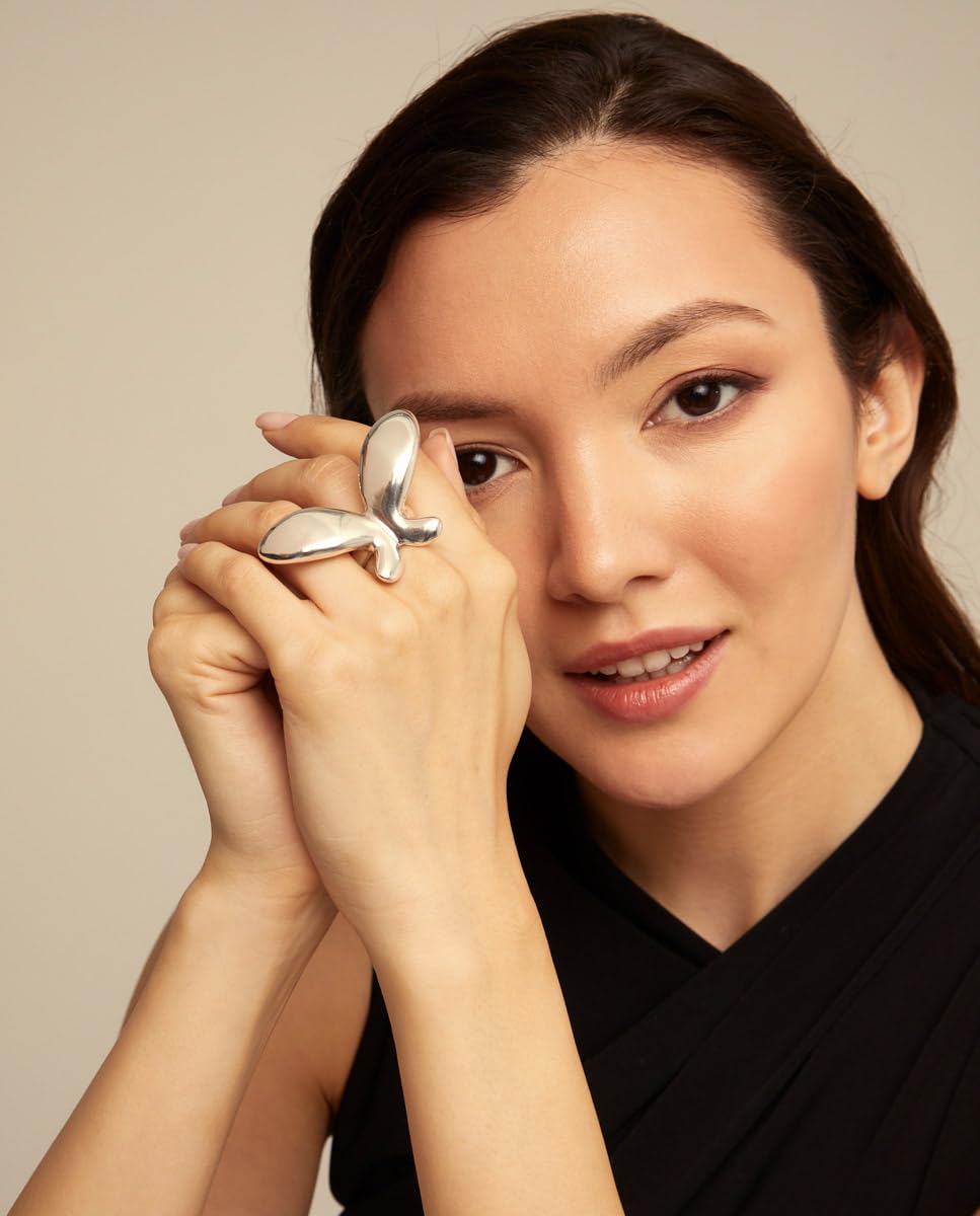 UNO de 50 | Anillo con Forma de Mariposa | Bañado en Plata de Ley | Talla 12 | Joya Artesanal | Hecho en España