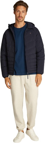 Tommy Hilfiger Cazadora acolchada Hombre Mid Quilt con capucha, Azul (Desert Sky), L