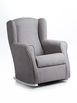 Sillonea - Sillón de Lactancia Roma con Balanceo para Amamantar - Butaca Ergonómica y Compacta con Antimanchas Habitación del Bebé (Gris, Madera Lacada Blanca, 96x74x77 cm)