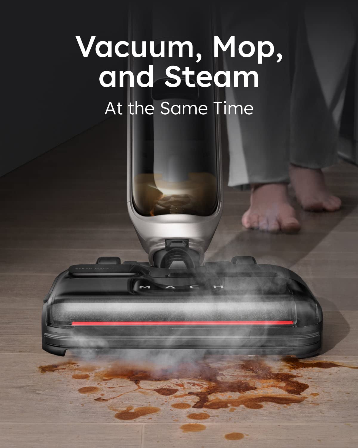 eufy MACH,MACH V1 Ultra,aspirador escoba sin cables con mopa a vapor,SteamWave™ sin cables,Always-Clean Mop™,Triple de autolimpieza, Eco-Clean Ozone, mezcla con válvula Tesla