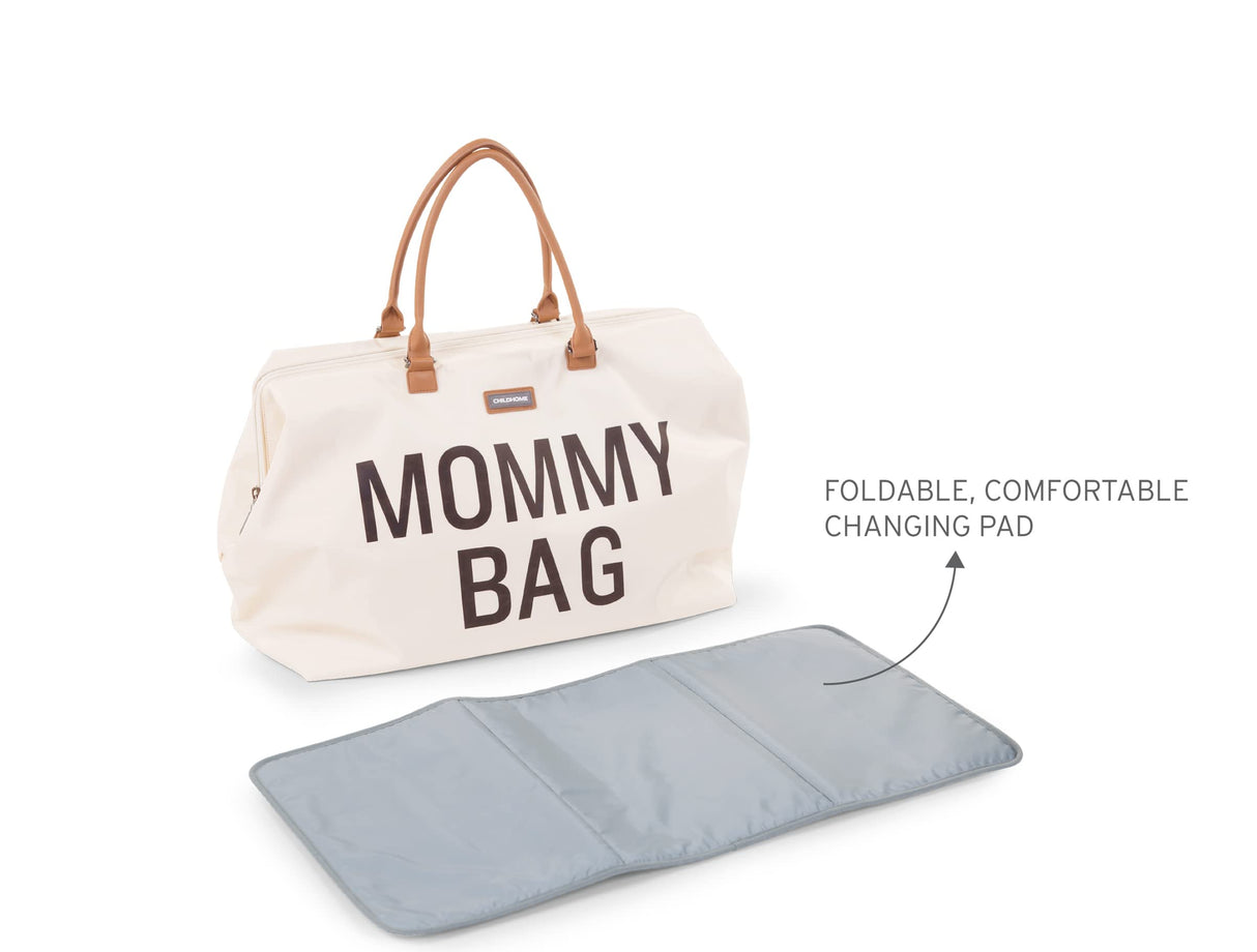 CHILDHOME, Mommy Bag, bolso cambiador, maternidad, bolso de viaje, gran capacidad, cambiador, correa ajustable para el hombro, compartimentado, bolsillo termico, pasaje para la maleta, Crudo y negro