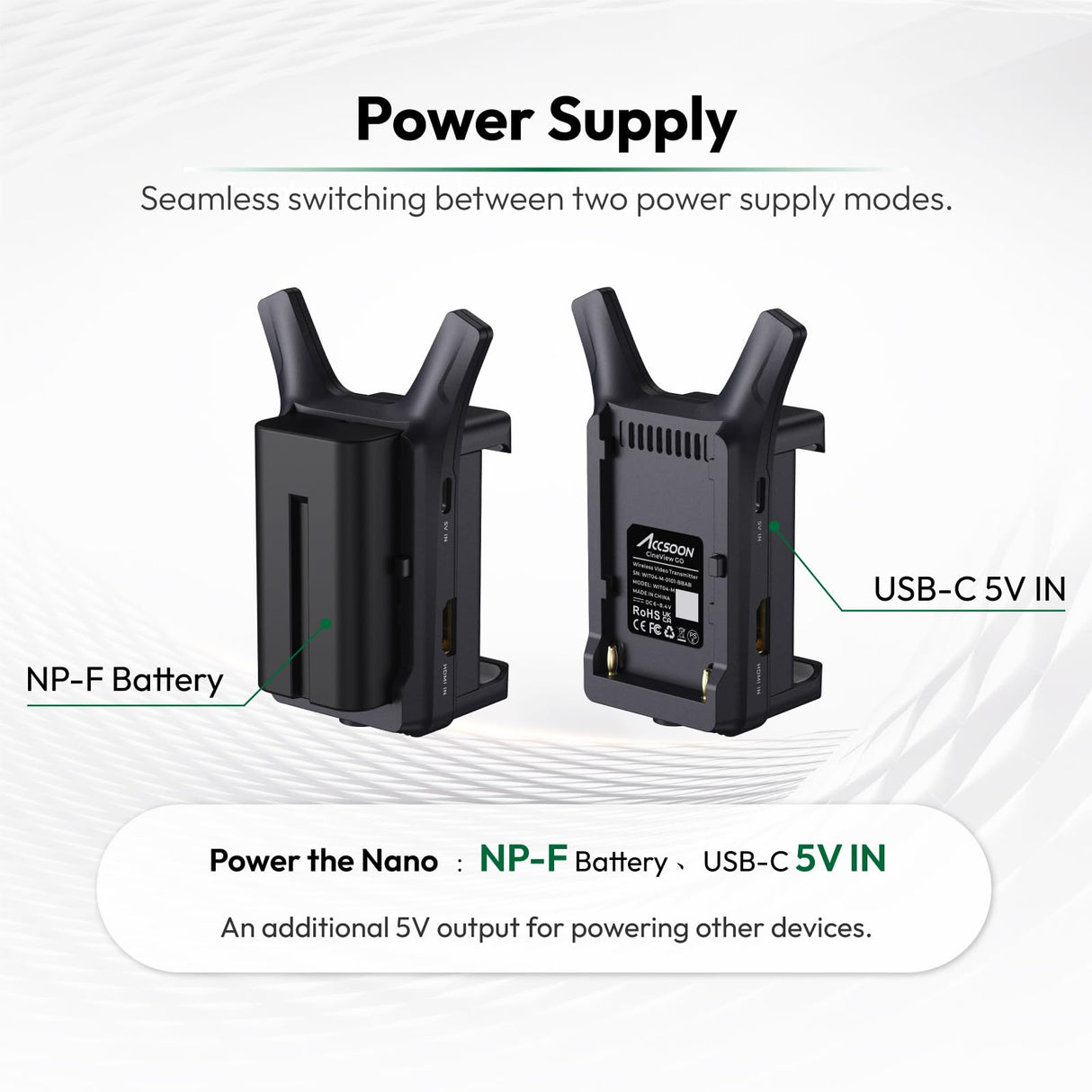 Accsoon CineView Nano Transmisor de Video iOS/Android inalámbrico 5G HDMI Compacto, Alcance de 500pies/150m latencia de 60 ms, Monitoreo de 4 Dispositivos, Compatible con Estabilizador RS2/RS3