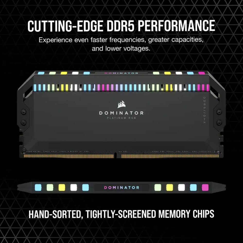 Corsair Dominator Platinum RGB DDR5 64GB (2x32GB) 6000MHz C40 Optimizada para Intel (Regulación de Tensión, Refrigeración CORSAIR DHX Patentada, 12 Leds CAPELLIX RGB Ultrabrillantes) Negro