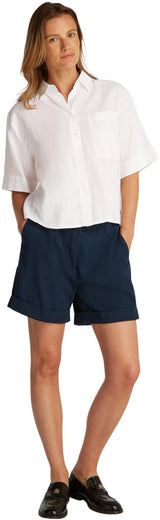 Tommy Hilfiger Camisa Mujer Linen Relaxed de manga corta, Blanco (Th Optic White), 44
