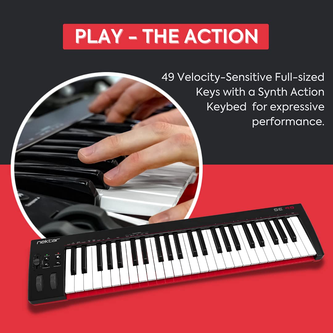 Nektar Controlador de teclado MIDI USB SE49 con integración Nektar DAW