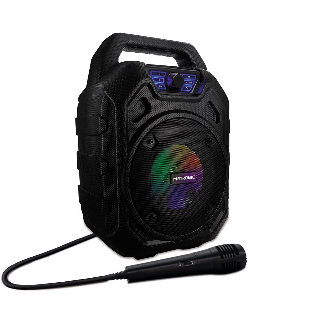 Metronic 477188 - Altavoz Bluetooth Potente 45W portatil, led Lights, toma USB, Micro-SD, AUX-IN, entrada para micrófono, micrófono incluido, radio FM, con asa ergonómica para fácil transporte
