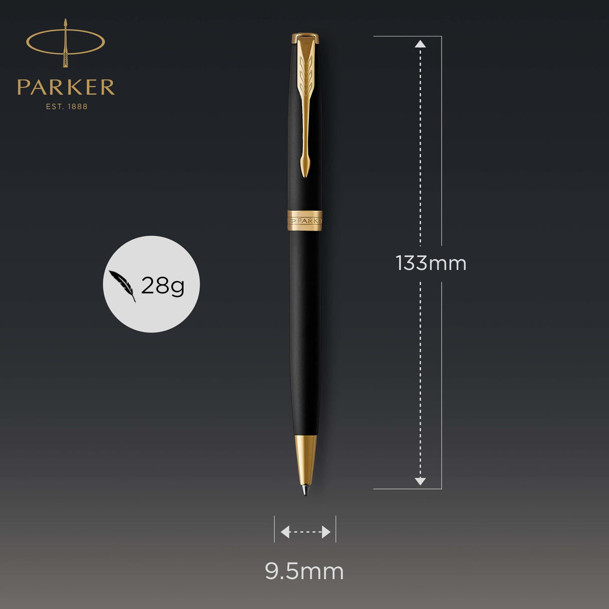 Parker Sonnet bolígrafo | lacado en negro mate con adorno dorado | punta media | en estuche de regalo