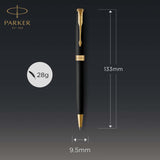 Parker Sonnet bolígrafo | lacado en negro mate con adorno dorado | punta media | en estuche de regalo