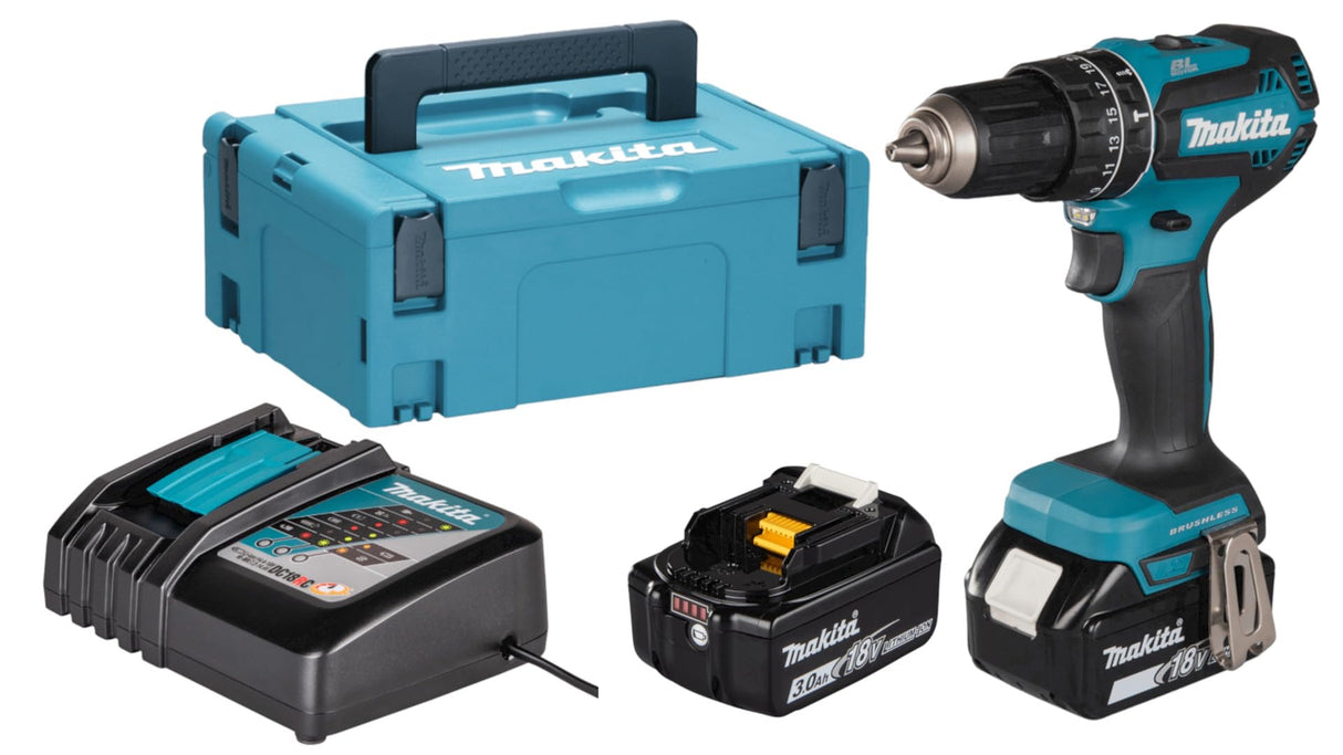 Makita DHP485RFJ-Atornillador de batería 18V 2x3.0AH, Azul, Size