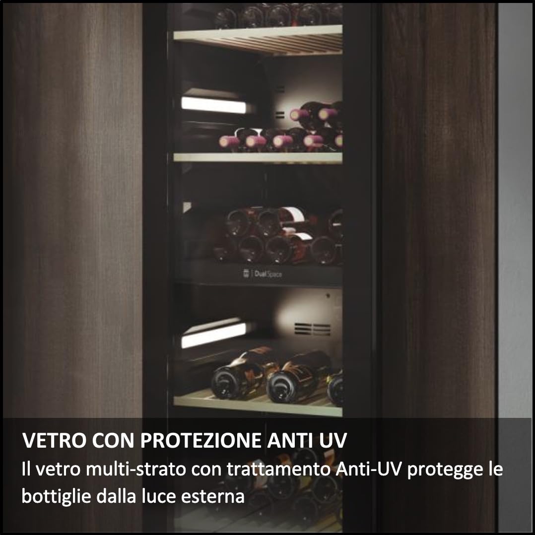 Haier Wine Bank 50 Series 3 HWS34GGH1 - Vinoteca 34 botellas, WIFI, Estantes de madera, Filtro Anti-UV, Filtro de carbón, Filtro de carbón, Display Digital, Iluminación LED, Silenciosa 37 dbA, Negra