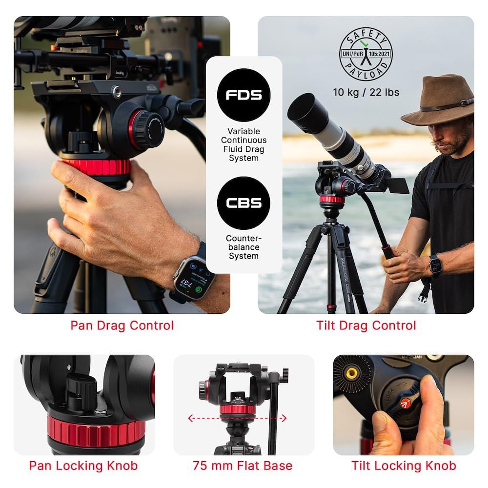 MANFROTTO Trépied vidéo en Carbone Avec rotule fluide à Base Plate Type 502 - MVK502055CXPROV